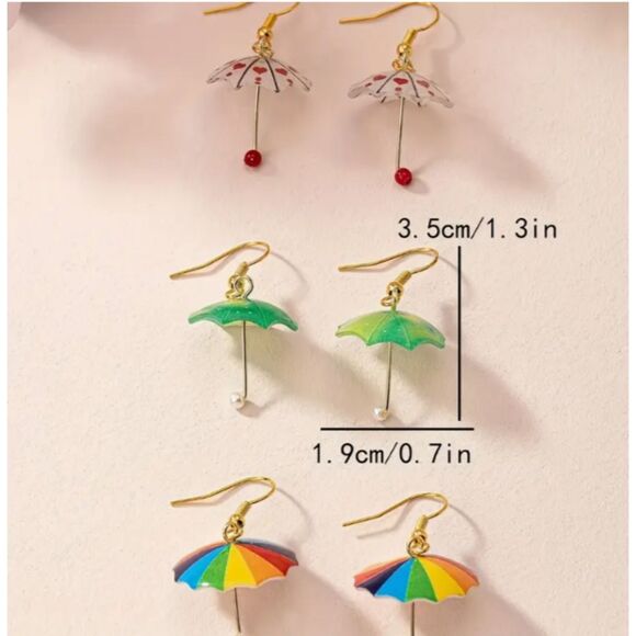 Fun Dangle Umbrella Earrings in Rainbow Colors & Pearl Handle - Picture 3 of 4